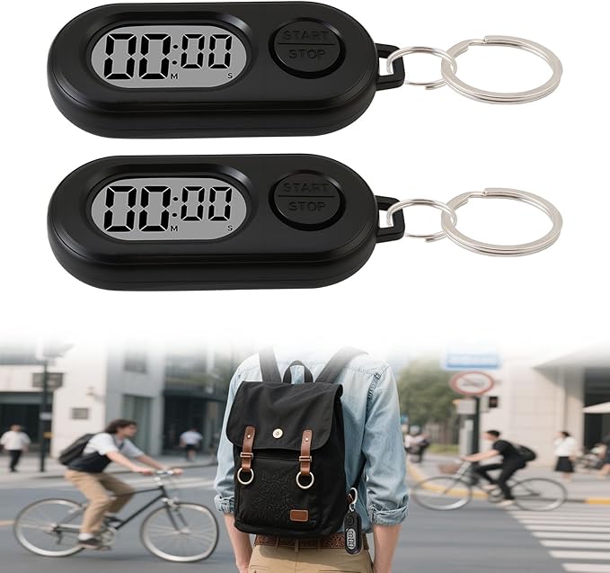 2 Pack Mini Digital Timer Keychain, Portable Countdown Timer and Stopwatch with LCD Display, Small Clip-On Pocket Timer for Cooking, Study, Workouts, Classroom and Daily Use