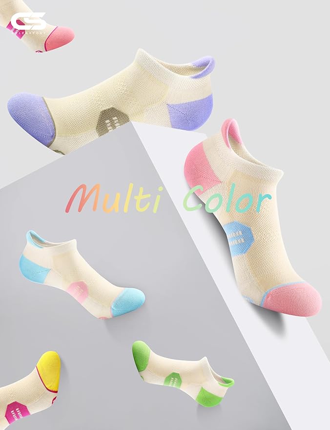 CS CELERSPORT 6 Pack Women's Ankle Running Socks Cushioned Low Cut Tab Athletic Socks