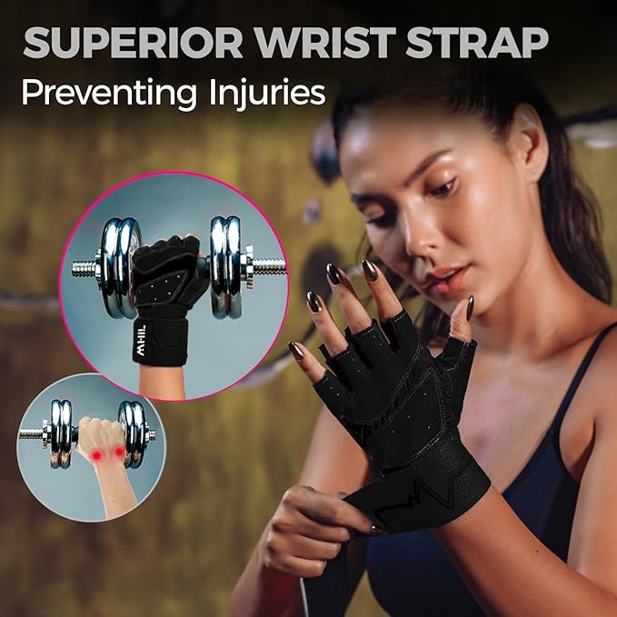 MhIL Workout Gloves for Women – Breathable Gym Gloves for Women with Palm Protection and Enhanced Grip – Padded Weight Lifting Glove for Womens with Wrist Wraps Support Weightlifting Exercise Cycling