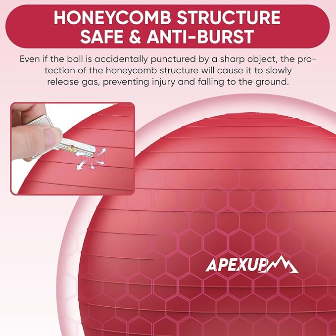 APEXUP Yoga Ball Exercise Ball Anti Slip Heavy Duty for Fitness, Balance & Core Workout, Balance Training, Pregnancy & Physical Therapy, 5 Sizes
