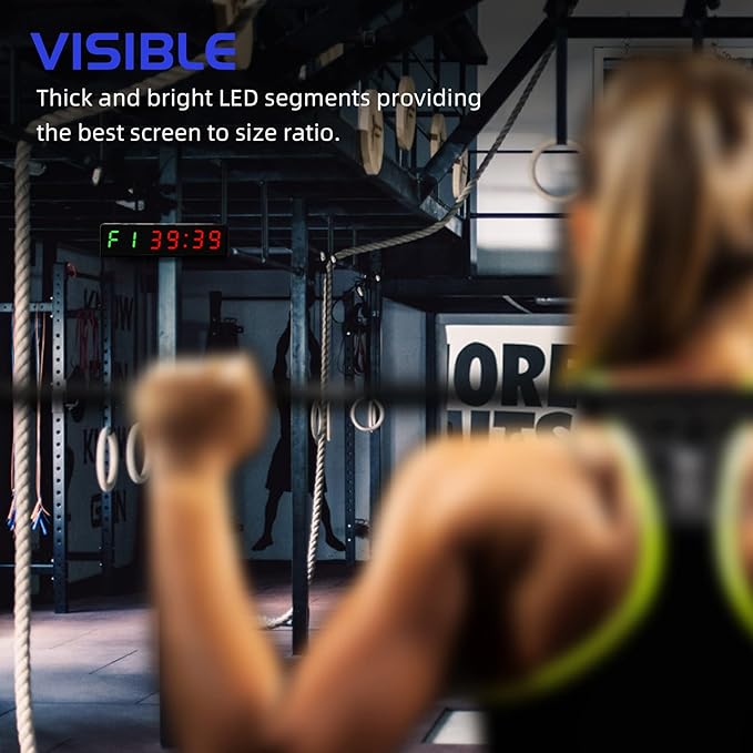 Gym Timer, Portable, Interval Timer with Rechargeable Battery and Built-in Magnet, LED Digital Anti Vertigo Display, Upgraded Workout Clock for Home Gym Garage Fitness