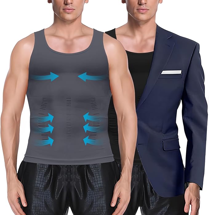 MEETYOO 1/2/3 Pack Men's Shaper Slimming Tank Top Athletic Compression Shirt with Sleeveless Undershirts for Men