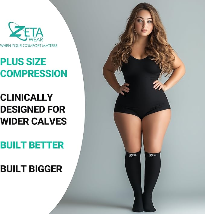 Zeta Wear Plus Size Compression Sleeves 15-19mmHg Medical Grade Wide Calf