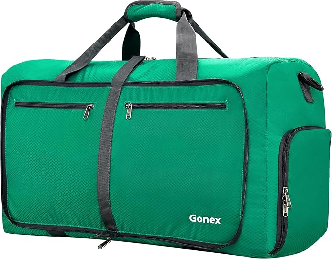 Gonex Large Foldable Travel Duffle Bag with Shoes Compartment, Packable Lightweight Water Repellent Duffel Bag for Camping Gym Weekender Bag