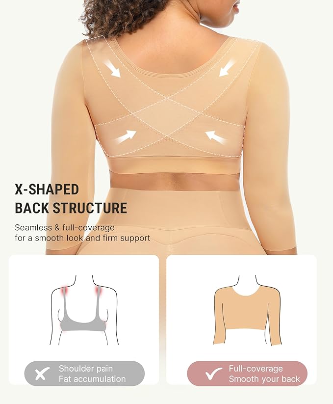 FeelinGirl Arm Shaper for Women Post Surgery Arm Lipo Compression Sleeves Slimming Arm Faja Front Closure Shapewear Bra