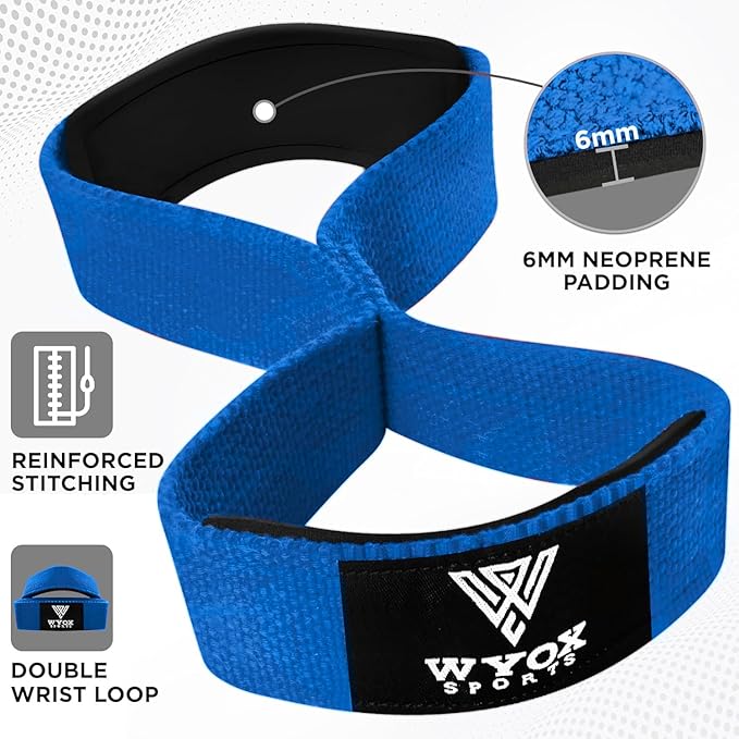 WYOX Figure 8 Lifting Wrist Straps for Weightlifting – Heavy Duty Padded Neoprene Wrist Support, Powerlifting & Strength Training Lift Straps for Deadlifts, Pull Ups, Rows, Shrugs, Gym Training Hand Grip Support for Bodybuilding