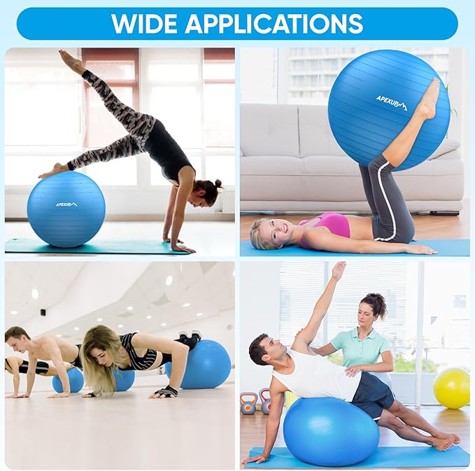 APEXUP Yoga Ball Exercise Ball Anti Slip Heavy Duty for Fitness, Balance & Core Workout, Balance Training, Pregnancy & Physical Therapy, 5 Sizes