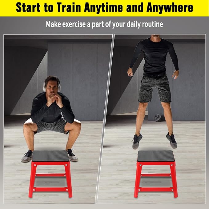 Steel Plyometric Jump Box, 18 Inch High Anti-Slip Plyo Box for Home Gym Conditioning and Strength Training
