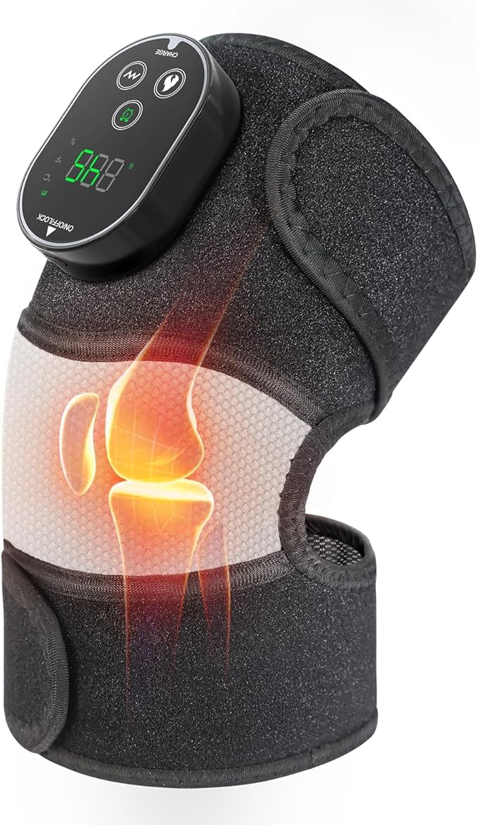 Cordless Heated Knee Massager, FSA Eligible 3-in-1 Wearable Wrap for Knee, Elbow and Shoulder, Rechargeable Heat and Vibration Massager, 6 Heat Levels, 3 Massage Modes