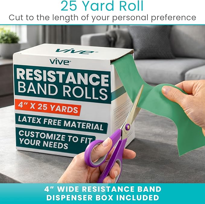 Vive Professional Resistance Bands - 25 Yard Non-Latex Roll for Physical Therapy, Lower and Upper Body Exercise Workout - Straight Elastic for Strength Training, Rehabilitation, Women, Men