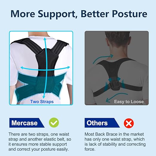 Mercase Professional Posture Corrector for Men & Women, Maximum Support Back Brace, Adjustable & Rigid for Upper Back Pain, Shoulder Relief, Spine Alignment, Stops Slouching, Extra Large(39-50 in)