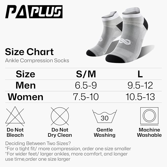 PAPLUS Compression Socks for Men & Women, 2/4/6 Pairs Ankle Running Socks with Arch Support, Ankle Support, Plantar Fasciitis