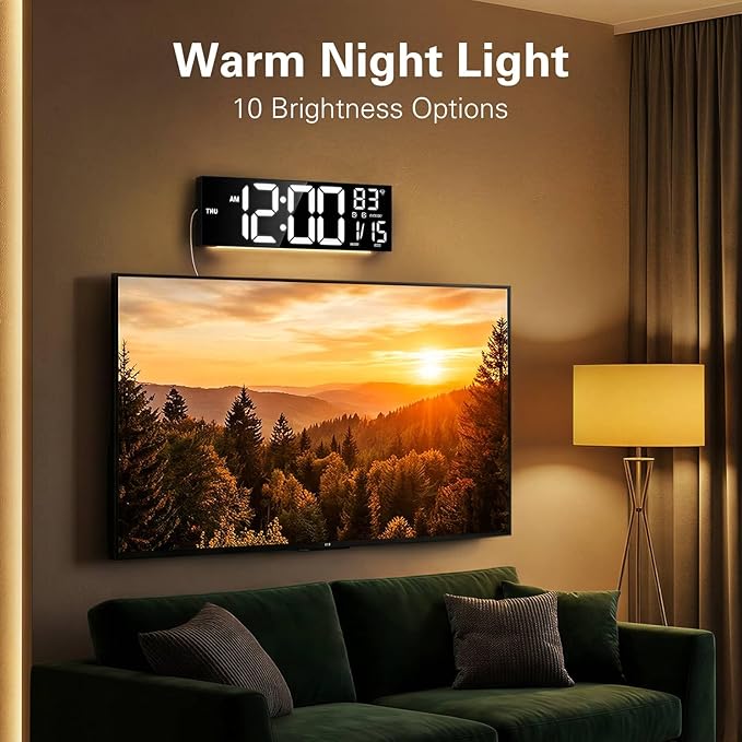 JALL 16.15 inch Large Digital Wall Clock, RGB Lights with Remote Control, Dual Alarms with Big LED Display, Auto DST, C° / F° Temperature for Classroom, Birthday Gift, Senior