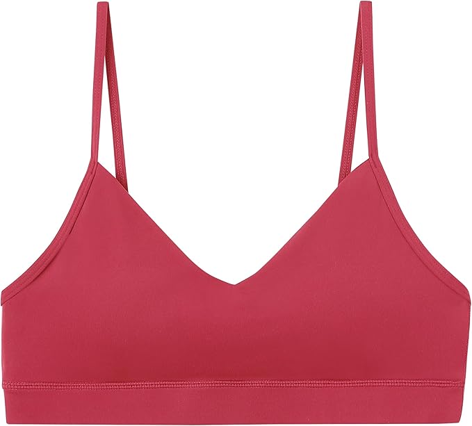 Oalka V Neck Sports Bra for Women Adjustable Padded Thin Straps Wireless Yoga Bras