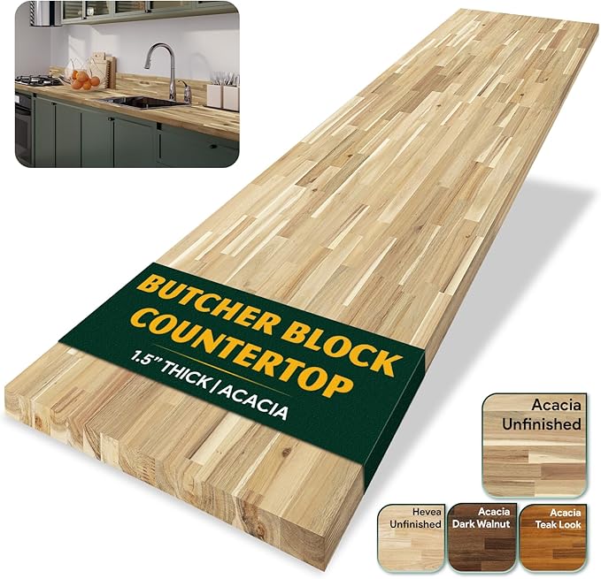 Howizz Acacia Butcher Block Countertop 48 x 25 x 1.5 Inches, Unfinished Solid Wood Table Top for DIY Desk Top, Workbench Top, Kitchen Countertop