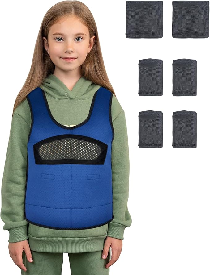 Compression Vest for Kids (Medium, Ages 5 to 9) Weighted Vest for Kids, Including 6 Removable Small Bag Navy Blue