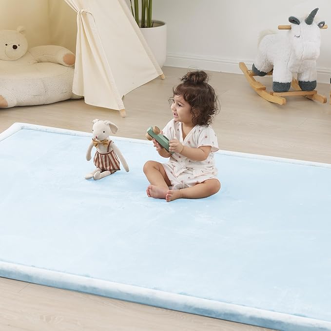 1.5" Thick Baby Play Mat for Floor Tummy Time, 50"x 50" Pro Soft Baby Activity Playmats Playroom, Easy Care with Non-Slip Safe for Infant Toddler Kids Crawling(Blue)
