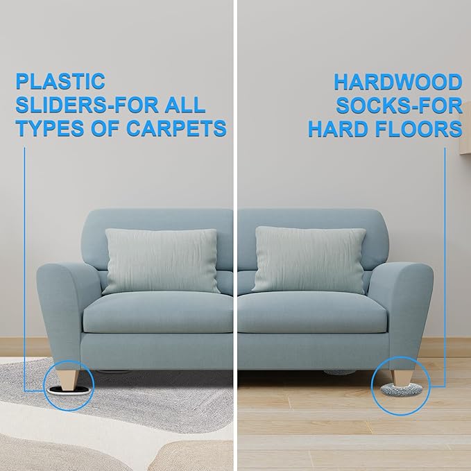 Furniture Sliders for Hardwood Floors: Multi-Surface 3-in-1 Furniture Movers Sliders - Moving Pads with 8PCS Carpet Sliders+4PCS Hard Floor Socks+1 Lifter - Protect Floor and Easily Move Furniture