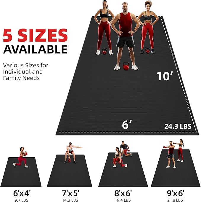 GymCope Extra Large Exercise Mat, 10'x6'/9'x6'/8'x6'/7'x5'/6'x4'(8mm) Thick Workout Mat for Home Gym & Garage Flooring, Shoe-Friendly, High-Density, MMA, HIIT, Weight Lifting, Cardio&Strength