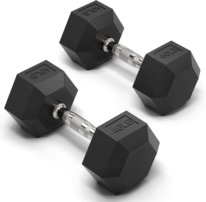 Mikolo Dumbbell Sets with Rack, Rubber Hex Dumbbells, Multiple Choices in 160/200/380/450/550LB, Hand Weights with Chrome Handle for Strength Training
