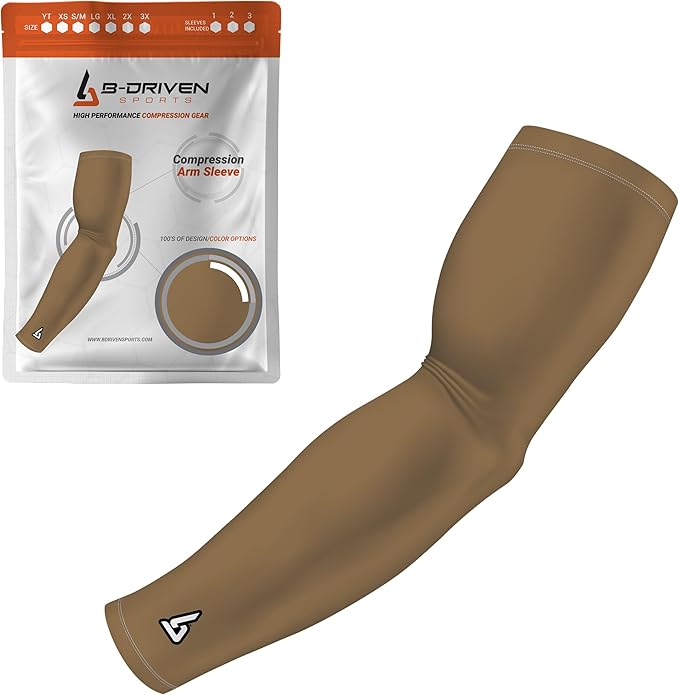 B-Driven Sports Pro-Fit Compression Arm Sleeve for Men, Women & Youth, Volleyball Baseball Basketball Weightlifting - Single