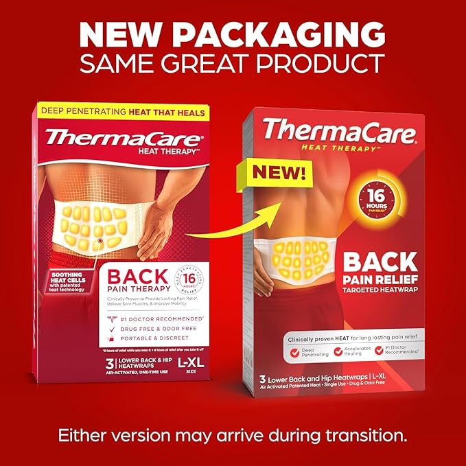ThermaCare Advanced Back & Hip HeatWraps - Long-Lasting, Disposable Heat Therapy for Lower Back Pain, Muscle Soreness, & Herniated Discs - Drug-Free (L-XL, Pack of 5)