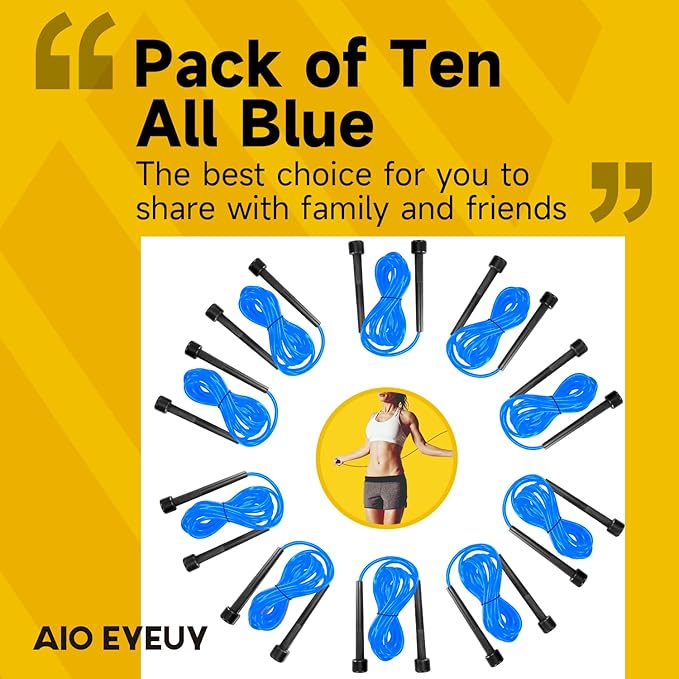 10 Pack Adjustable Jump Rope for Fitness and Exercise-PVC Skipping Rope for Men,Women and Kids-Tangle-Free for Keeping Fit, Training, Workout