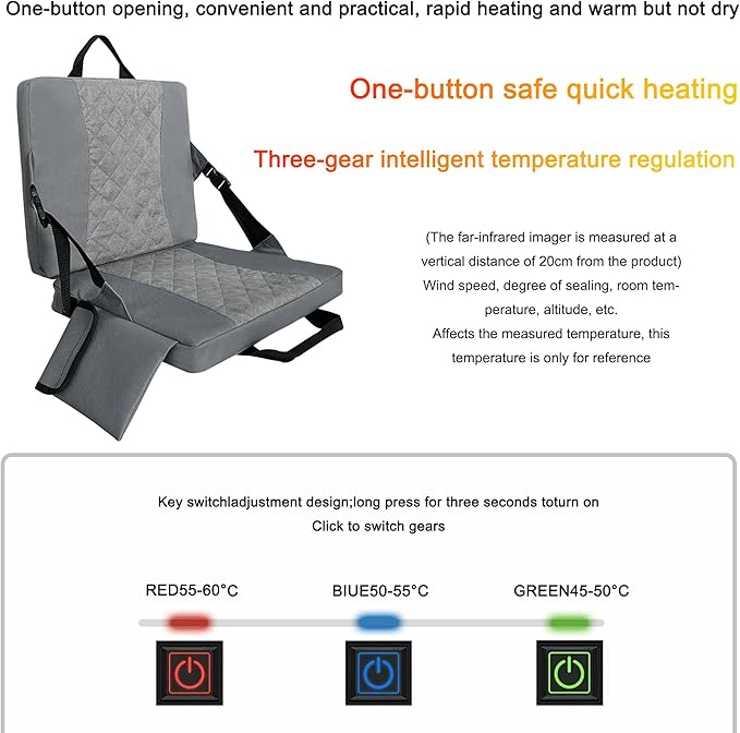 Heated Stadium Seats for Bleachers,Foldable Heated Seat Cushion,Portable Seat Pad,USB Powered Great for Outdoor Sports,Concerts,Camping (No Power Bank) (Grey)