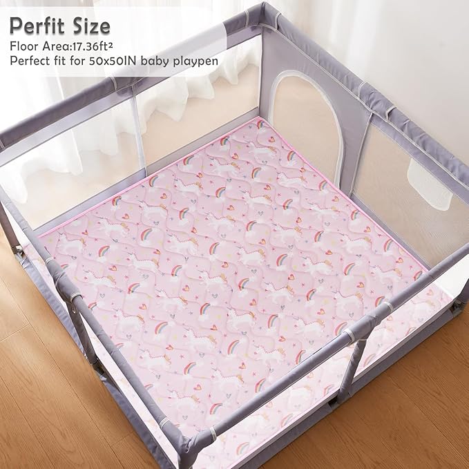 Viviland Baby Play Mat 50" x 50", Extra Thick Big Baby Mat for Baby/Toddler, Non-Slip & Machine Washable (Pink Unicorn)