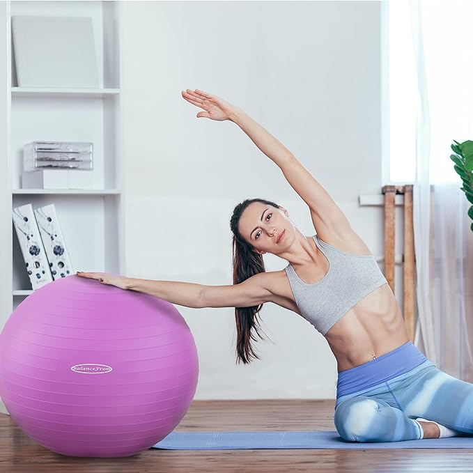 Fitvids Anti-Burst and Slip Resistant Exercise Yoga Fitness Birthing Ball with Quick Pump, 2,000-Pound Capacity, Multiple Colors and Sizes