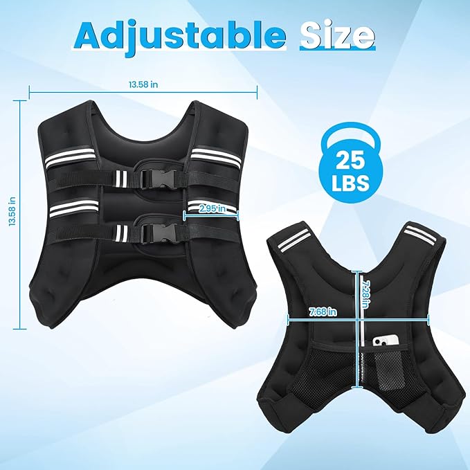 Weighted Vest, 6lb/8lb/12lb/16lb/20lb/30lb for Men, Women with Reflective Stripe, Weight Vests Adjustable for Workout, Strength Training, Running, Fitness, Muscle Building, Weight Loss clearance