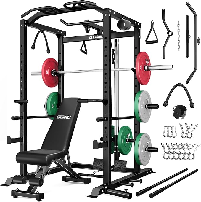C1-V4 Power Cage, 2000LBS Squat Rack with LAT Pulldown, Multi-Function Weight Cage Strength Training Machine, Workout Cage with More Attachments for Home Gym Garage