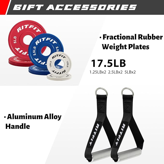 RitFit Multi-Function Garage & Home Gym Package Includes 1200LBS Power Cage PPC03/P3 with Cable Crossover System, Weight Bench, Olympic Barbell Weight Set, Full Body Workout