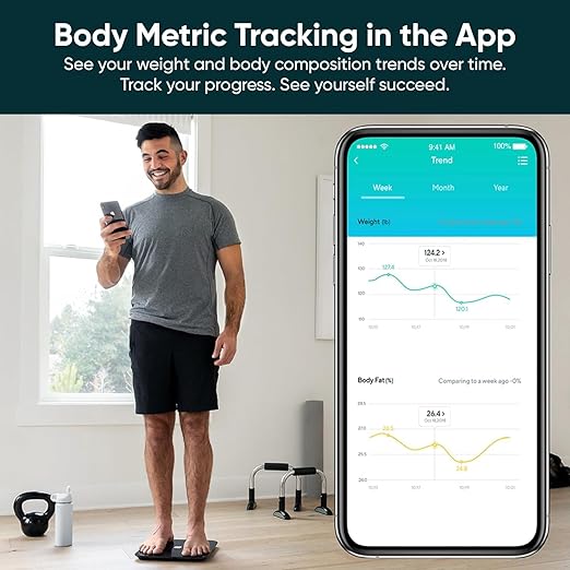 Wyze Scale, Smart Scale for Body Weight, Digital Bathroom Scale for Body Fat, BMI, and Heart Rate, Body Composition Analyzer with App, Batteries Included, Bluetooth, 400 lb (Black)