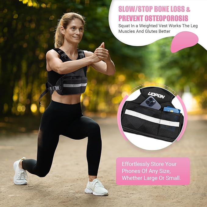 Adjustable Weighted Vest Women Men, 6-12 Lb/10-19 Lb/20-32 Lb Rucking Vest with 6 Ironsand Weights, Great Vest with Plus Pockets & Reflective Strips for Running, Walking, Workout and Strength Training