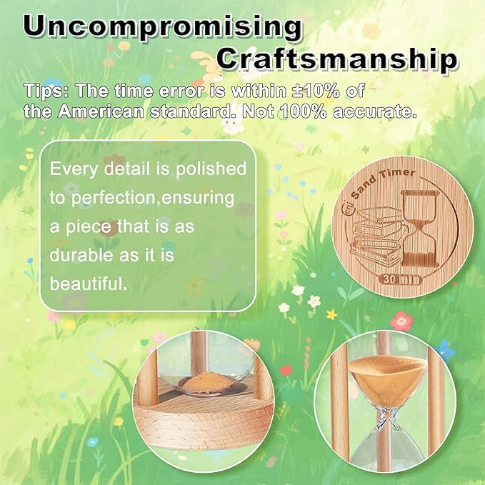 Wooden Sand Timer,Small 10 Minute Hourglass Sand Clock, Reloj De Arena, Hour Glass Sandglass for Home, Office, Decorative, Game, Classroom
