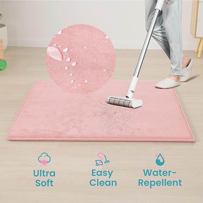 Huloo Sleep Baby Play Mat for Floor,Large 79"×79" Playpen Mat for Toddler,Infant,Kids,1.3" Thick Non-Slip Nursery Rug,Water Repellent Soft Padded Activity Mats for Tummy Time, Crawling,Playroom（Pink）