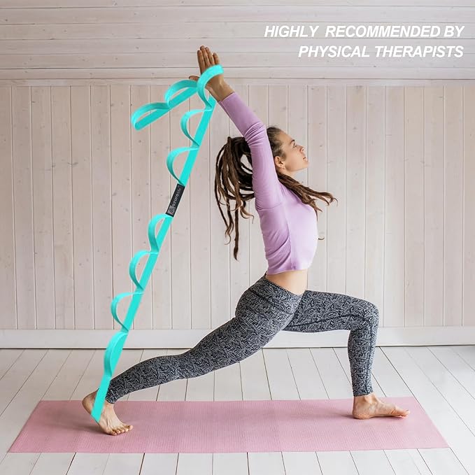 A AZURELIFE Premium Durable Stretch Straps with Loops, Stretching Strap for Physical Therapy, Multi-Loop Yoga Strap Fitness Exercise Strap for Yoga, Pilates, Dance, Flexibility&Exercise