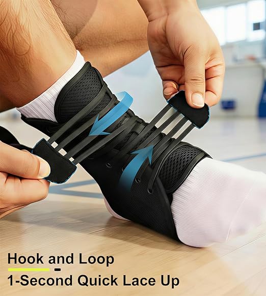 Quick Lace Up Ankle Brace for Sprained Ankle, Slim Fit Ankle Support Brace with Side Stabilizing Pads for Men & Women, Adjustable Ankle Stabilizer for Injury Recovery, Running, Sports, M-Support Plate of 1