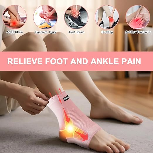 eYotto Open-Heel Ankle Sleeves (6 Pair), Breathable Foot & Ankle Compression Support for Swelling, Plantar Fasciitis & Sprain Relief for Men & Women(Pink)