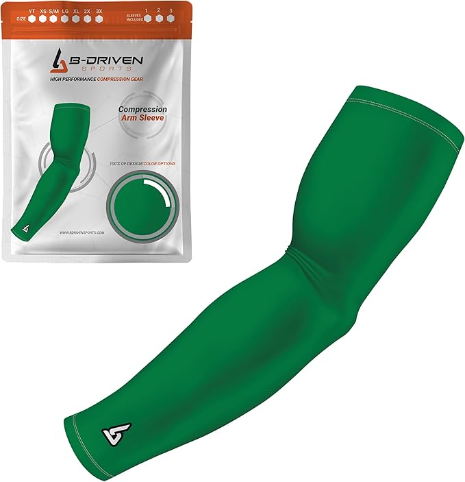 B-Driven Sports Pro-Fit Compression Arm Sleeve for Men, Women & Youth, Volleyball Baseball Basketball Weightlifting - Single