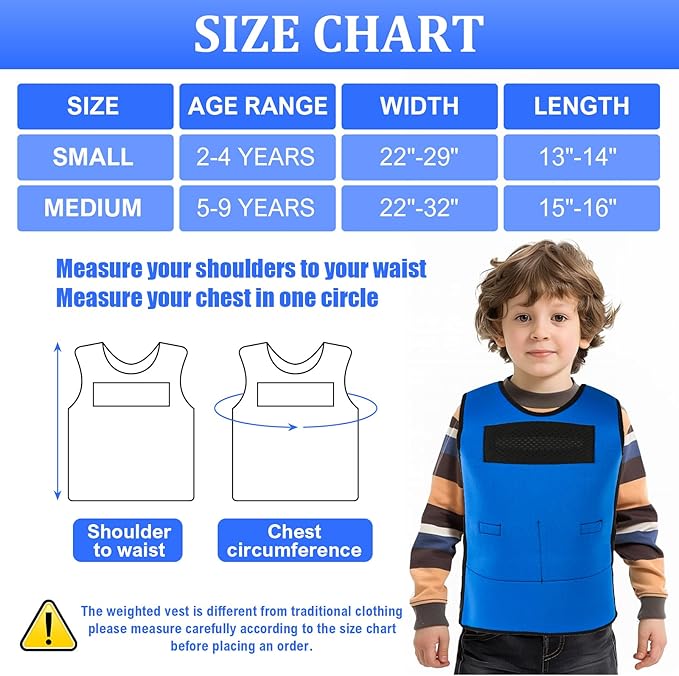 Weighted Vest for Kids, Adjustable Compression Vest for Children, Compression Vest for Child with ADHD and Autism Includes 6 Removable Weights, Medium, Ages 5-9
