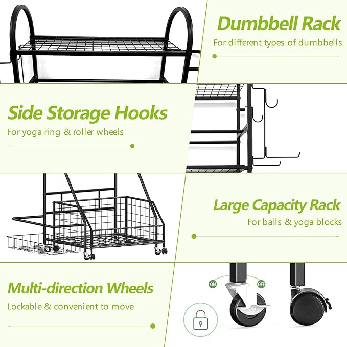 Dumbbell Rack, 400LBS Weight Rack for Dumbbells Kettlebells, Adjustable Home Gym Storage for Yoga Mat&Ball Foam, All in One Workout Equipment Storag for Yoga Studio Home