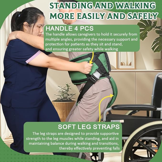 EZ Assistive Gait Belt with Padded Handles & Leg Straps for Seniors, Medical Gate Belt Transfer Belts with Buckle for Elderly Walking (Large)