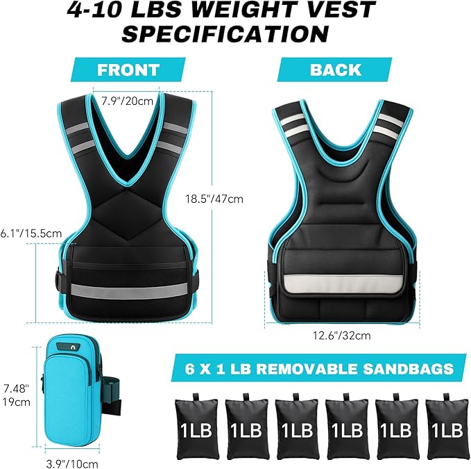 Adjustable Weighted Vest for Men and Women,4-10lb Variable Body Weight Vest for Home Workouts, Running, Rucking, HIIT & Strength Training, Removable Ironsand Weights, Reflective & Pockets