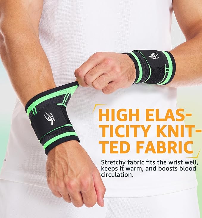 HiRui Wrist Brace Wrist Wraps Compression Wrist Strap, Wrist Support for Work Fitness Weightlifting Sprains Tendonitis, Carpal Tunnel Arthritis, Pain Relief, Adjustable Wristbands 2 PACK (Green, XL)