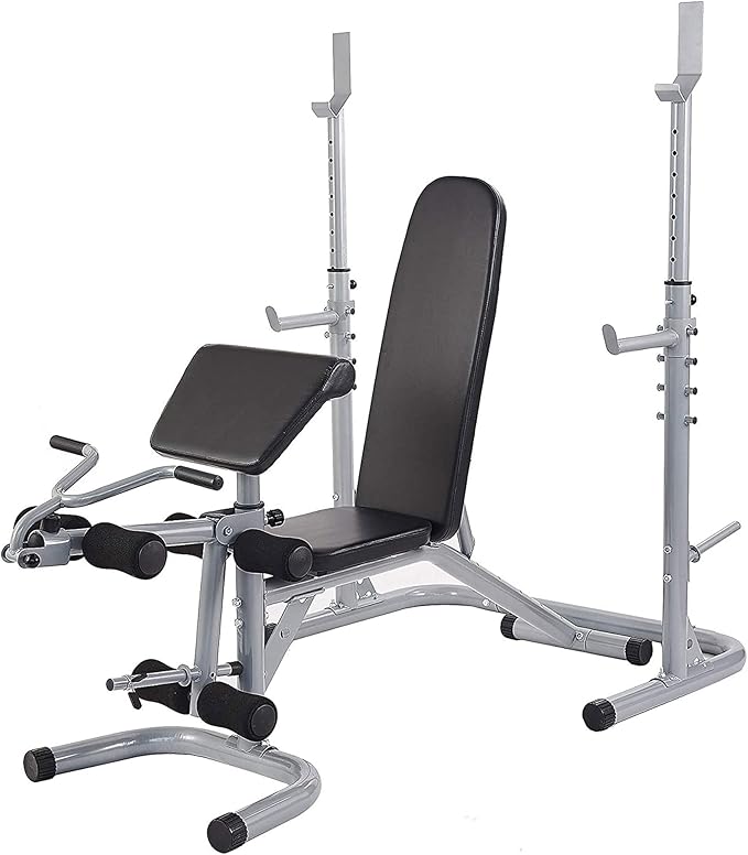 BalanceFrom RS 60 Multifunctional Workout Station Adjustable Olympic Workout Bench with Squat Rack, Leg Extension, Preacher Curl, and Weight Storage, 800-Pound Capacity, Gray