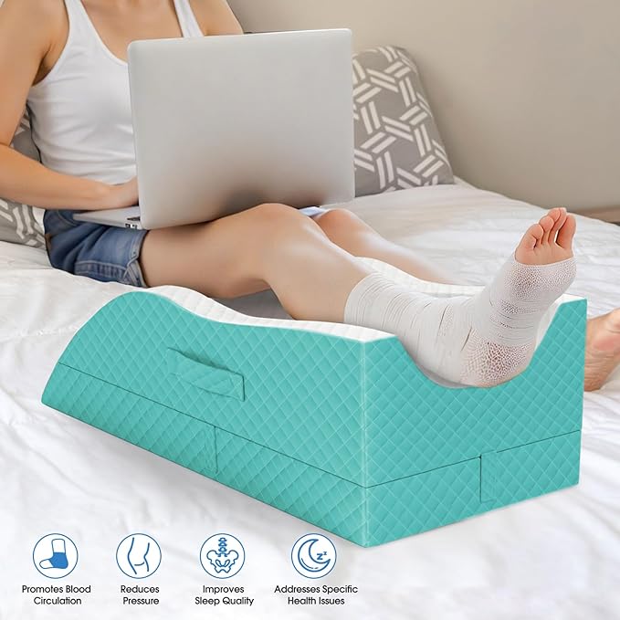 TranquilRelax Elevation Pillows for Leg After Surgery, Memory Foam Adjustable Wedge Pillow for Injury or Rest, Ankle Pillow for Sleeping Blood Circulation Green/Double Leg
