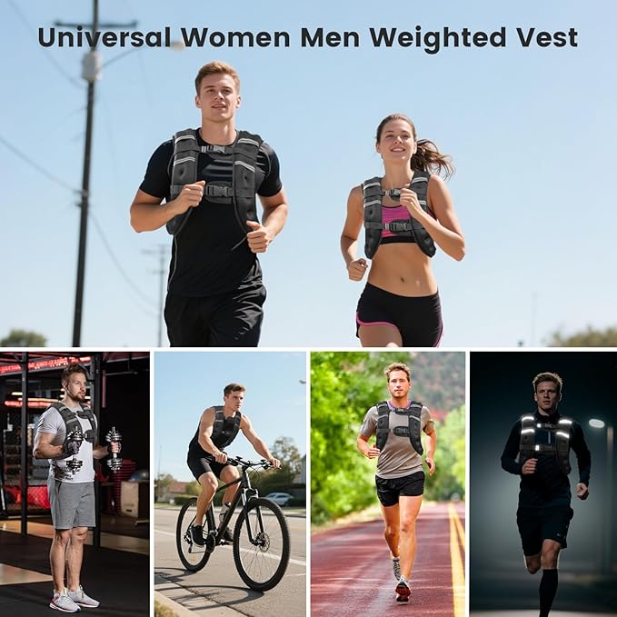 6lb/8lb/12lb/16lb/20Lb Weighted Vest Woman Men with Reflective Stripe, Chest Size Adjustable Strength Training Weight Vest for Walk Running Jogging