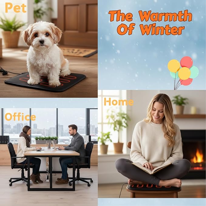 Tuanse 2 Pack Heated Seat Cushion Heated Bleacher Chair Pad Portable Foldable Black Heating Mats with USB Port for Office Home Use Indoor Outdoor Events